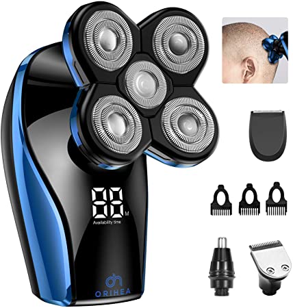 Electric Razor for Men,OriHea Head Shavers for Bald Men with LED Display, Faster-Charging 5D Floating Waterproof Electric Shaver for Men with Hair Clippers Blue