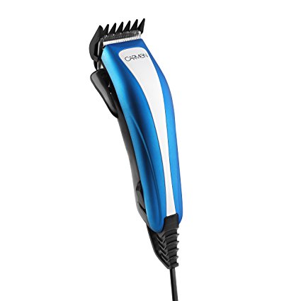 Carmen C82009 Sport Precision Hair Clipper with Adjustable Cutting Blade, Barbers Scissors and Comb - Blue