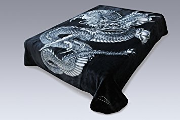 Korean Solaron Super High Quality Thick Mink Blanket (Queen, Dragon BLACK)