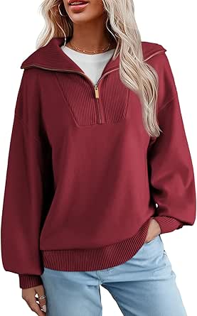 Dokotoo Womens Oversized Sweatshirt Long Sleeve 1/4 Zip Pullover Polo V-Neck Fall Sweaters for Women 2024