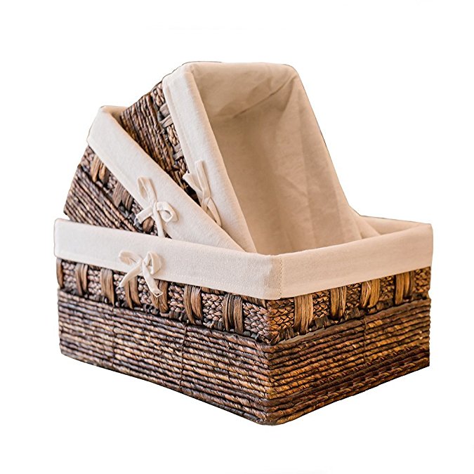 Handmade Woven Maize and Hyacinth Storage Basket,Kingwillow, (Set of 3)