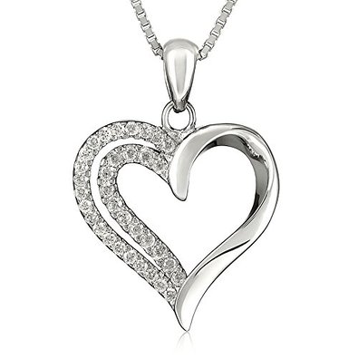 [#1 Rated] Diamond Heart Shaped Necklace, Solid Sterling Silver. Perfect Gift For The Wife or Girlfriend!