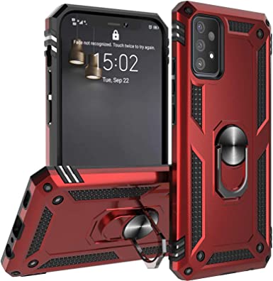 Case for Samsung Galaxy A52 4G & 5G Case Clear with Stand Kickstand Ring Slim Heavy Duty Defender Armor Military Grade Silicone Phone Cover for Samsung A52 Case Red