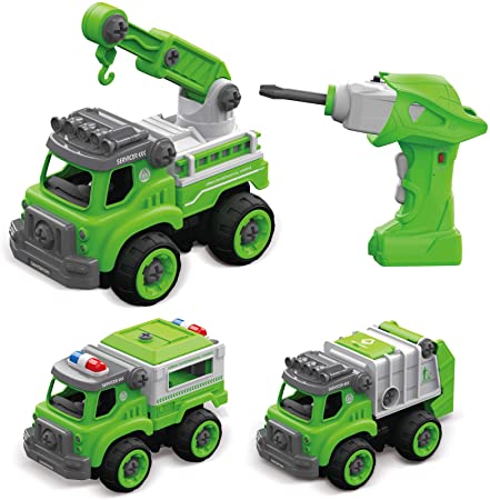 Mostop Take Apart Toys with Electric Drill 3 in 1 Remote Control Truck for Kids Building Sets Construction Truck Kit for Boys Girls Children