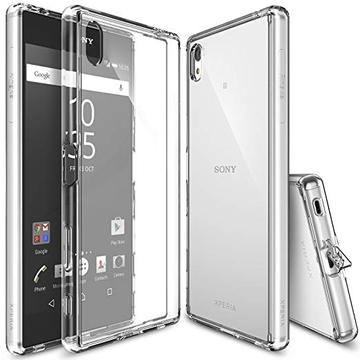 Ringke [Fusion] Compatible with Sony Xperia Z5 Premium Case Crystal Clear PC Back TPU Bumper w/Screen Protector [Drop Protection, Shock Absorption Technology][Attached Dust Cap] - Clear