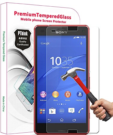 PThink® 0.3mm Ultra-thin Tempered Glass Screen Protector for Sony Xperia Z3 Compact (Not for Z3) with 9H Hardness/Anti-scratch/Fingerprint resistant (Sony Xperia Z3 Compact)