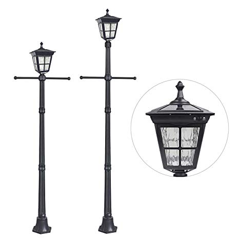 Kemeco ST4311BAH 6 LED Cast Aluminum Solar Lamp Post Light with Arm for Outdoor Landscape Pathway Street Patio Garden Yard