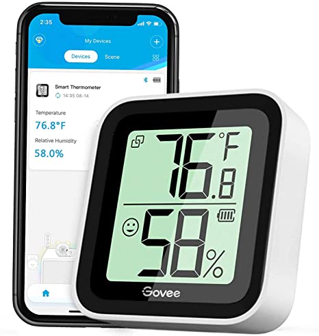 Govee Humidity Meter, Mini Bluetooth Hygrometer Thermometer with App Alert & Data Storage, Indoor Digital Temperature Humidity Monitor with Data Export for Home Grow Room Wine Humidor Garage