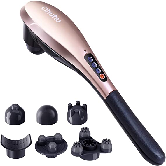 Rechargeable Hand Held Massager Ohuhu Cordless Handheld Deep Tissue Electric Massager with 6 Interchangeable Nodes for Muscle Back Foot Neck Shoulder Leg Body Massage Wireless Christmas Father Mother