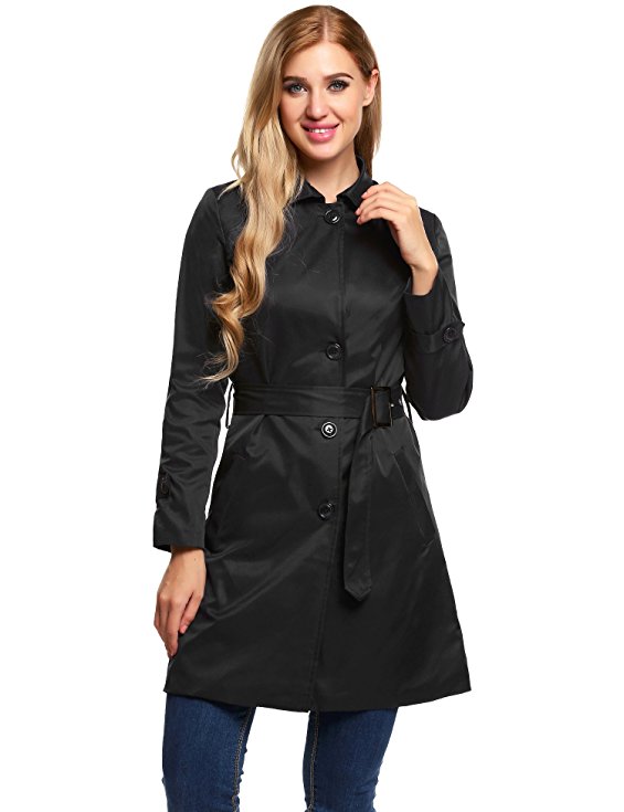 ELESOL Womens Modern Button Closure Winter Long Trench Coat with Belt
