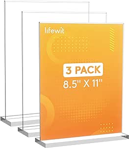 Lifewit 3 Pack 8.5x11 Acrylic Sign Holder, Clear Vertical Double-sided Stand, Plastic photo picture frame, Paper Flyer Menu Display Stand for Reception, Office, Store, Restaurant, Hotel