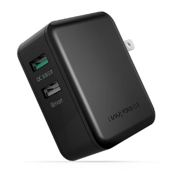 Quick Charge 30 RAVPower Turbo 30W Dual-Port USB Quick Charger with Foldable Pin for Galaxy S7 S7 Edge S6 Note 5 LG G4 Nexus 6 and more Black