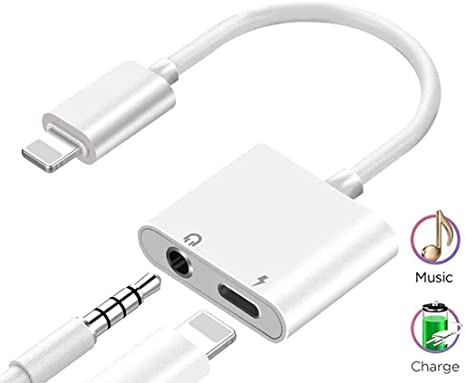 Headphone Adapter for iPhone 11 pro /7/7 Plus/8/X/10/11/XR/XS/XS Max/ 2 in1 3.5mm Headphone Jack Car Charger AUX Converter Splitter Charge & Audio Cables Dongle Earphone Adaptor Support iOS System