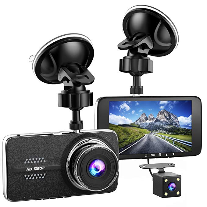 4.0'' Car Dash Cam, Full HD 1080P Dash Camera, 170° Wide Angle Front and Rear Dual Camera for Cars, Dash Camera with G-Sensor, WDR, Loop Recording, Motion Detection, Parking Monitor