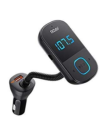 Anker Roav SmartCharge T1, Bluetooth FM Transmitter for Car, Audio Adapter and Reciever with Big LED Display, PowerIQ 2.0, Hands-Free Calling, and AUX Output, Compatible with Quick Charge 3.0 Devices