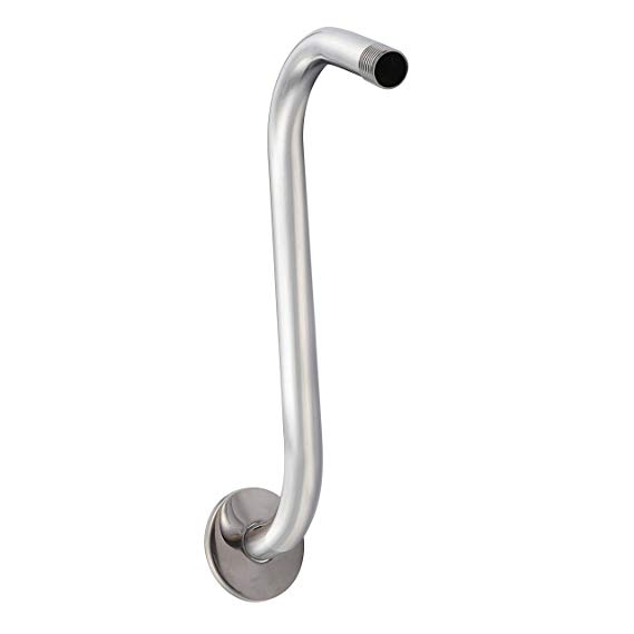 Houseables Shower Head Extension Arm, Pipe Riser with Flange, 10”, Metal, Chrome, High Rise Bath Extender, S Shaped, Extra Long, Luxury, Curved Neck, Offset, Arc, Modern, for Tall People
