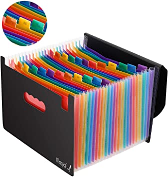 Magicfly A4 Expanding File Organisers, 24 Compartments File Folder, Accordion Expandable Document Organiser with Colourful Labels for Recognition