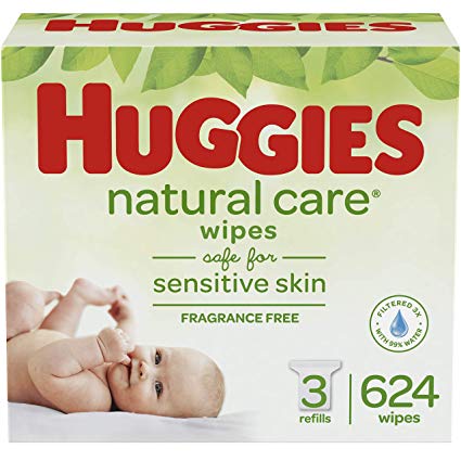 HUGGIES Natural Care Unscented Baby Wipes, Sensitive, 3 Refill Packs (624 Total Wipes)