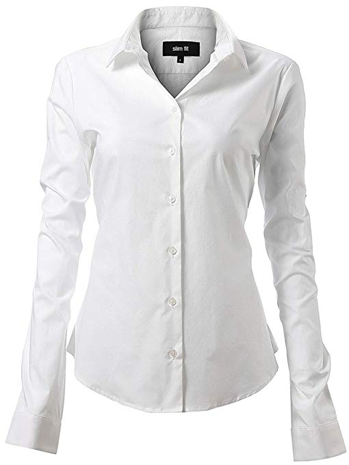 Harrms Womens Dress Shirts Basic Long Sleeve Slim Fit Casual Button Up Shirt Stretch Formal Shirts