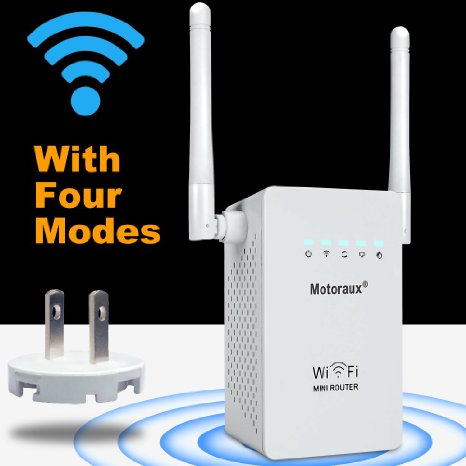 Motoraux Mini Wi-Fi Range Extender with Four Modes, wifi Repeater Supports Router,AP,repeater and WISP Mode with detachable wall plug