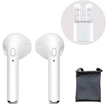 Bluetooth Headphones, Wireless Earbuds HiFi Stereo in Ear Bluetooth Earphones Headset Charging Case Built in Mic Most Android Phones,Travel Carrying case Included(White Plus Carrying Bag)