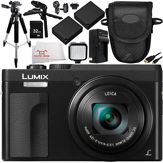 Panasonic Lumix DC-ZS70 Digital Camera (Black) 11PC Accessory Bundle – Includes 32GB SD Memory Card   2x Replacement Batteries   AC/DC Rapid Home & Travel Charger   MORE