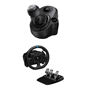 Logitech G Driving Force Shifter with Logitech G923 Racing Wheel and Pedals for PS 5, PS4 and PC and Genuine Leather Wheel Cover