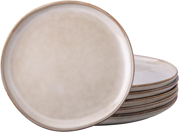 AmorArc Ceramic Dinner Plates Set of 6, 10.5 Inch Handmade Reactive Glaze Stoneware Plates, Rustic Shape Dinnerware Dish Set for Kitchen, Microwave & Dishwasher Safe, Scratch Resistant-Cappuccino