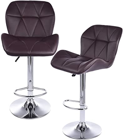 PITCHBLA Bar Stool （2PCS）- PU Seat,chromed Gas Lift And Base, Base Swivel Gas Lift Leather Breakfast Bar Stool For Tavern… (brown)