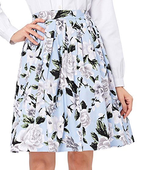 GRACE KARIN Women Pleated Vintage Skirts Floral Print CL6294 (Multi-Colored)