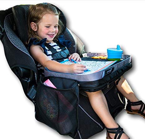 ModFamily Kids E-Z Travel Lap Tray, Provides Organized Access To Drawing, Snacks And Activities For Hours On-The-Go (Black/Gray, 38X30X8 Cm)