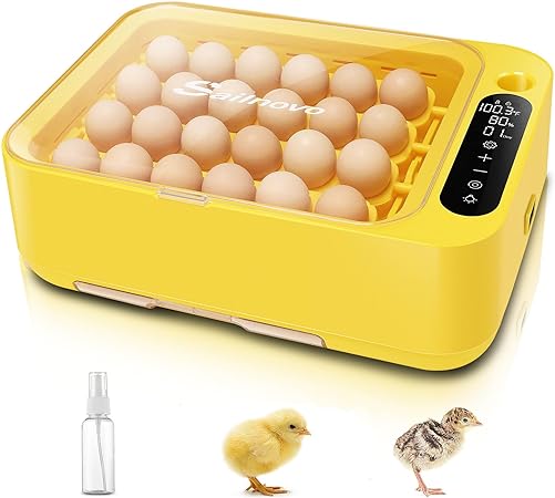 Sailnovo Egg Incubator, 24 Incubators for Hatching Eggs with Automatic Egg Turning and Temperature Control Humidity, Chicken Egg Incubator with Egg Candle Tester, Yellow