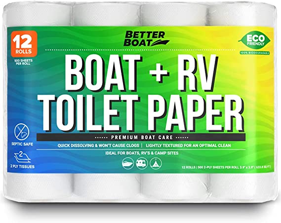 Boat and RV Toilet Paper Septic Safe Quick Dissolve for Marine and Camper Use Biodegradable and Tank Safe | Bulk 12 Pack