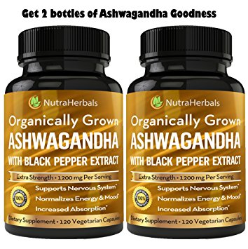 Organic Ashwagandha Root Powder 1200mg - 120 Veggie Capsules - Ashwaganda Supplement Certified Organic – Black Pepper Extract For Increased Absorption
