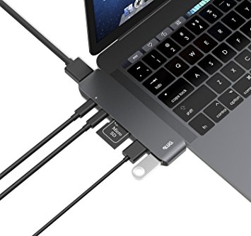 USB C Hub Adapter for Macbook Pro 13" & 15" 2016/2017 - Aluminum Type-C Multi-port, 40Gbs Thunderbolt Pass Through Charging - 4K HDMI, SD Micro/SD Reader, 2 USB 3.0 Ports by PlugLug - Works with Case