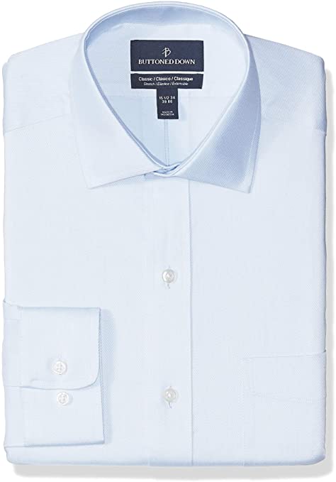 Amazon Brand - BUTTONED DOWN Men's Classic Fit Stretch Twill Dress Shirt, Supima Cotton Non-Iron, Spread-Collar