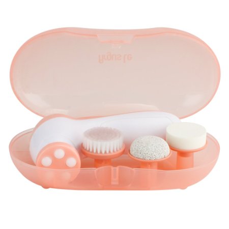 Argus Le Travel Case Kit 4in1 Multifunction Brush Heads Portable Facial & Body Cleansing Brush Deep Cleaning Face Brush Massager Facial Scrubber-Pore Cleansing System-Acne Treatment-Pinky