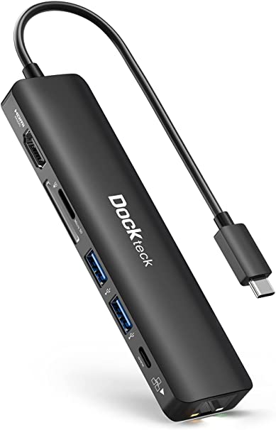 USB C Hub 4K 60Hz, Dockteck 7-in-1 USB C PD Ethernet Hub Dongle with 4K 60Hz HDMI, 1Gbps Ethernet, 100W PD, 2 USB 3.0, SD/Micro SD for MacBook Air/Pro M1 2020, iPad Pro 2021, iPad Air 2020 and More