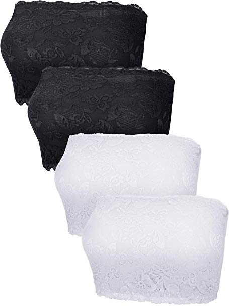 4 Pieces Lace Bandeau Bra Tube Top Bra Stretchy Strapless Bandeau for Women Girls Favor