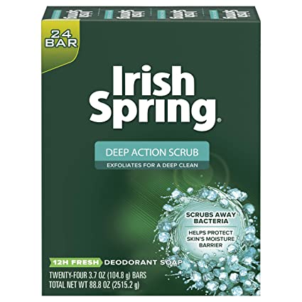 Irish Spring Men's Deodorant Bar Soap Deep Action 3.7 ounces, 24 Count