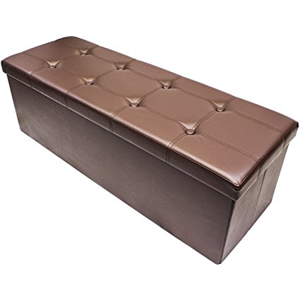 Sorbus Storage Bench Chest– Collapsible/Folding Bench Ottoman with Cover–Perfect Hope Chest, Pouffe Ottoman, Coffee Table, Seat, Foot Rest, and more–Contemporary Faux leather (Chocolate)