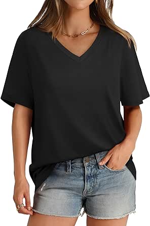 Aokosor Womens T Shirts V Neck Short Sleeve Casual Loose Tees Tops 2024 Trending Now