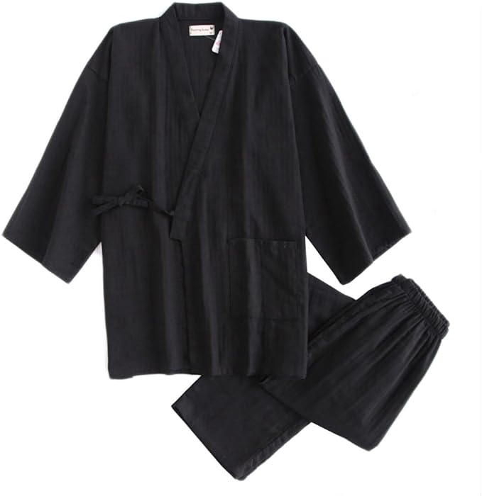 Men's Japanese Style Robes Kimono Pajamas Suit Meditation Set