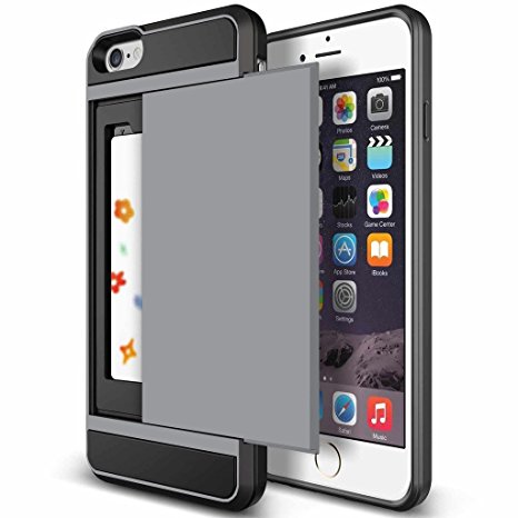 iPhone 6 Case, Anuck iPhone 6 Wallet case [Anti Scratch][Heavy Duty][Card Pocket] Dual Layer Hybrid Rubber Bumper Protective Card Case Cover for Apple iPhone 6 4.7 inch & iPhone 6s 4.7 inch - Gray