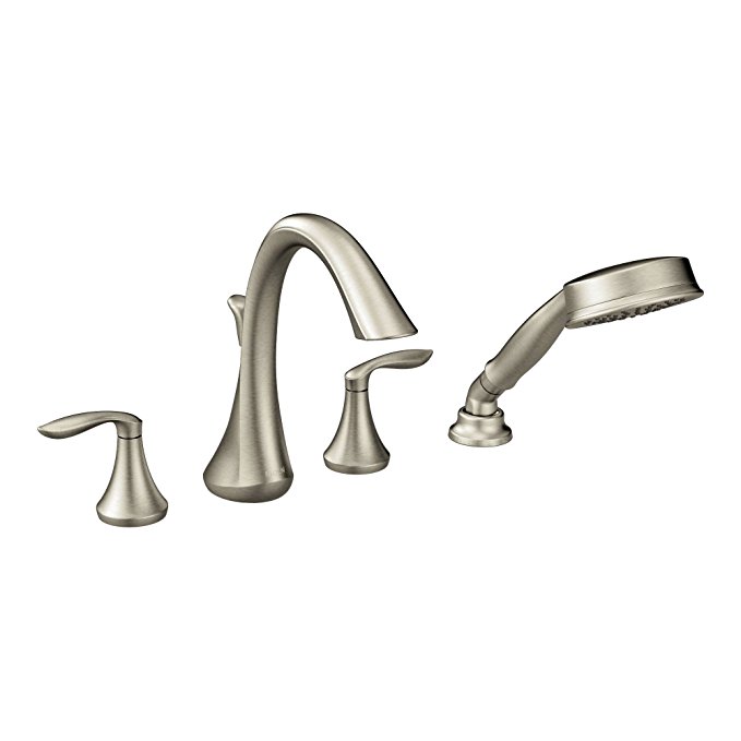 Moen T944BN Eva Two-Handle High-Arc Roman Tub Faucet and Hand Shower without Valve, Brushed Nickel