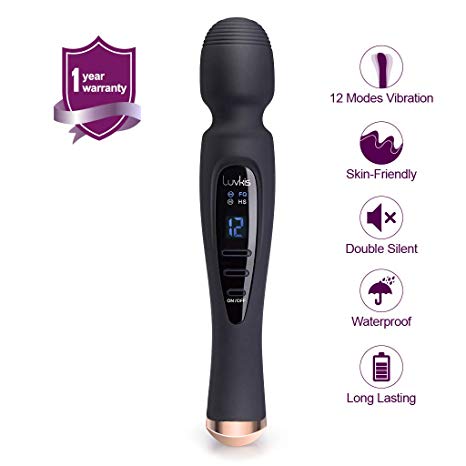 Luvkis Multi Patterns Hand-held Cordless Wand Massager with12 Speed USB Rechargeable Strong Power Vibration,Waterproof Body Massager for Back & Neck-Black