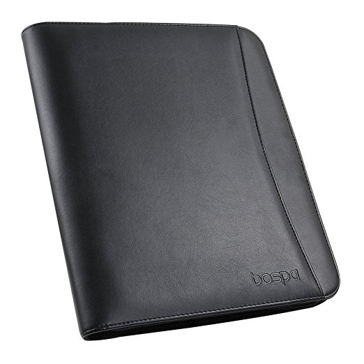 Bospa Padfolio Portfolio Folder/Multi function folder /Business Folder with Zippered Closure and Professional Leather (Black)