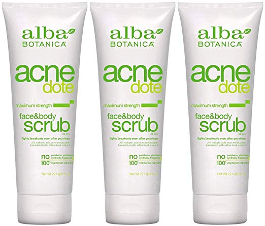 Alba Botanica Acnedote Face & Body Scrub 8 Oz (3 Pack) by Alba Botanica