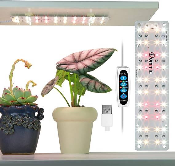 Plant Light for Indoor Plants, DOMMIA Full Spectrum Grow Lights for Indoor Plants, 4 Dimmable Brightness Led Grow Lights Strip with Ultra Thin Panel, Auto On/Off Timing Plant Lamp for Indoor Growing