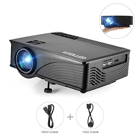 Mini Projector, GBTIGER GP-12 2000 Lumens LED Home Projector Support Full HD 1080P 800 x 480 Pixels Portable Multimedia Home Theater Movie Game Video Projector with VGA HDMI Cable, Black